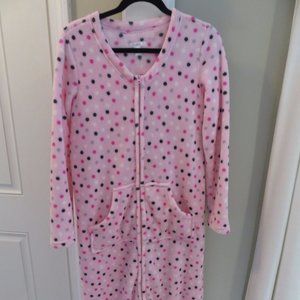 PINK K POLKA DOT FLEECE FULL LENGTH ROBE SZ M
